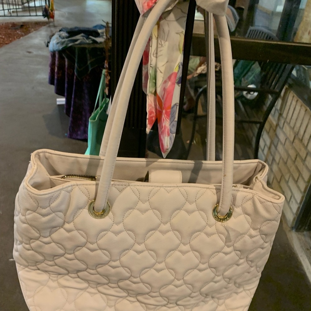 Betsey Johnson Ivory Quilted Tote with Floral Accent
